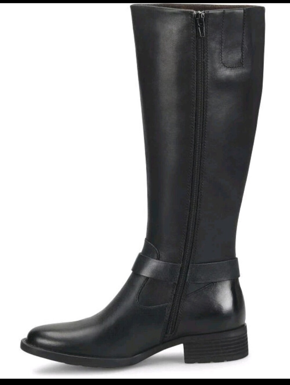 NWT Born Saddler Black Leather Wide-Calf Chunky Tread Heeled Boots Side Zip 10 - Picture 8 of 11